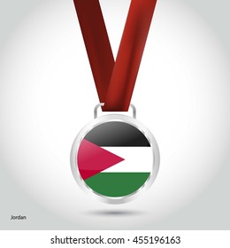 Jordan Flag in Silver Medal. Vector Illustration. RIO Olympic Game silver Medal. Vector Illustration