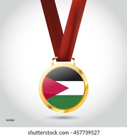 Jordan Flag in Silver Medal. Vector Illustration. RIO Olympic Game gold Medal. Vector Illustration