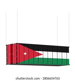Jordan flag symbol on cargo containers hang by chain, the concept import and export business of country.
