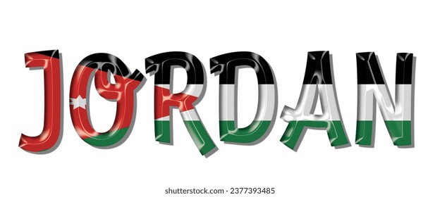 Letra jordana del texto de la bandera, fondo colorido de Jordania 3D, ilustración vectorial de la bandera jordana