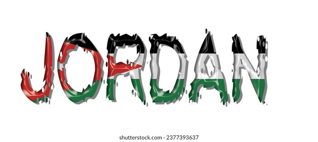 Letra jordana del texto de la bandera, fondo colorido de Jordania 3D, ilustración vectorial de la bandera jordana
