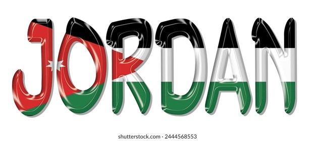 Jordan flag text font, 3D Jordan flag colorful background, Jordan flag vector illustration