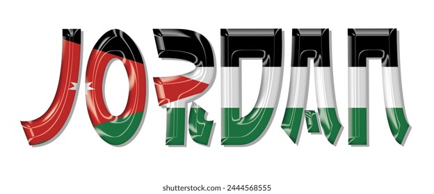 Jordan flag text font, 3D Jordan flag colorful background, Jordan flag vector illustration
