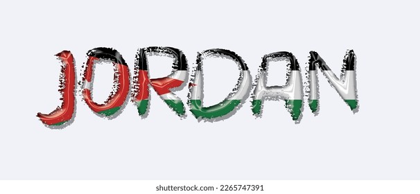 Jordan flag text font, symbol background, flag ribbon typography lettering logo label banner, 3D colorful background, vector illustration