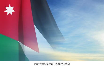 Jordan flag with transparency on background of sky. EPS10 vector