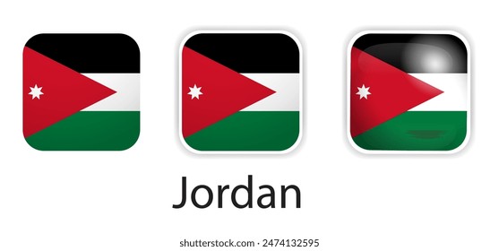 Jordanische Flagge Vektor-Symbole in der Form eines abgerundeten Quadrats gesetzt
