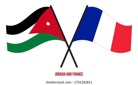 Jordan and France Flags Crossed And Waving Flat Style. Official Proportion. Correct Colors.