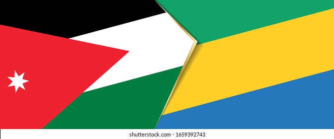 Jordan and Gabon flags, two vector flags symbol of relationship or confrontation.