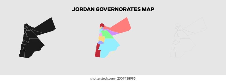 Jordan Governorates Karte in Farben. EPS-Datei auch in selhoutte und skizzierte Form. Bearbeitbare EPS-Datei.