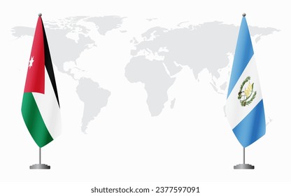 Jordan and Guatemala flags for official meeting against background of world map.