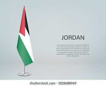 Jordania colgando la bandera en el estrado. Plantilla para banner de conferencia política