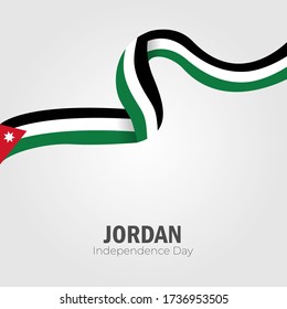 Jordan happy independence day background with waving flag, confetti with national colors. Green, red, black, white. Template design layout for card, banner, poster, flyer, card. EPS10.