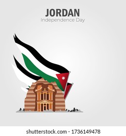 Jordan happy independence day greeting card, banner with template text vector illustration. Jordanian memorial holiday 25th of May design element with three stripes