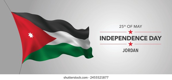 Jordan happy independence day greeting card, banner with template text vector illustration. Jordanian memorial holiday 25th of May design element with 3D flag with stripes