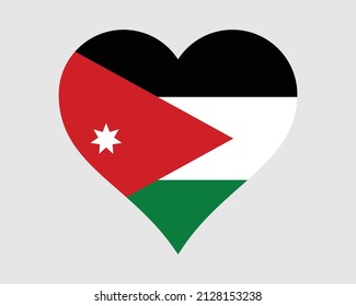 Jordan Heart Flag. Jordanian Love Shape Country Nation National Flag. Hashemite Kingdom of Jordan Banner Icon Sign Symbol. EPS Vector Illustration.