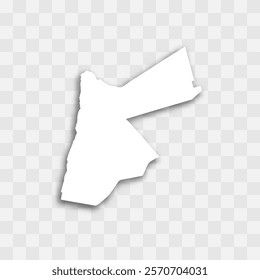 Jordan high detailed vector representation of country silhouette. White color on transparent background with dropped shadow. For educational, decorative, or informational use.