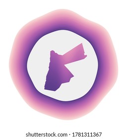 Jordansymbol. Farbiges Farbverlauf-Logo des Landes. Violett roter Jordan abgerundetes Schild mit Karte für Ihr Design. Vektorgrafik.