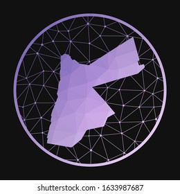 Jordan icon. Vector polygonal map of the country. Jordan icon in geometric style. The country map with purple low poly gradient on dark background.