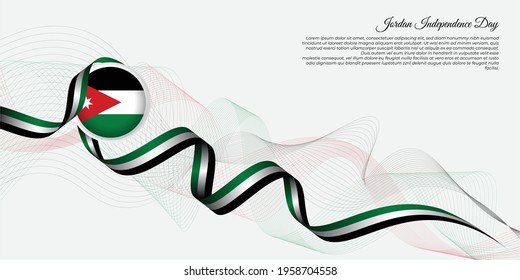 Jordan Independence Day background design. jordan red background with emblem flag and flying ribbon. good template for ribbon national day