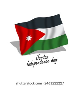 Jordan Independence Day event banner. Jordan flag flying on white background to celebrate on May 25th