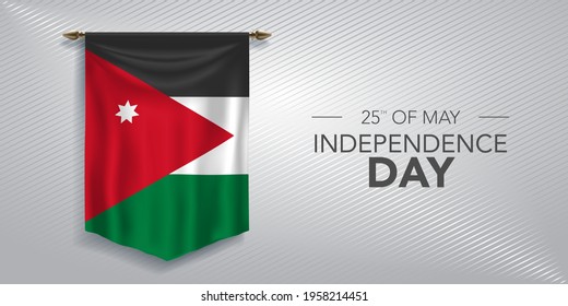 Jordan independence day greeting card, banner, vector illustration. Jordanian national day 25th of May background with pennant