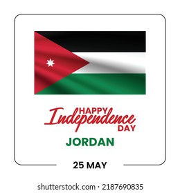 Jordan independence day greeting card, banner, square vector illustration. Jordanian holiday 25th of May design element with mockup of waving flag as a national symbol
