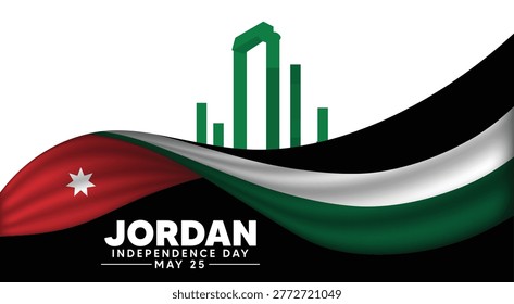 Jordan independence day poster with flag waves landmark patriotic skyline celebration vector poster