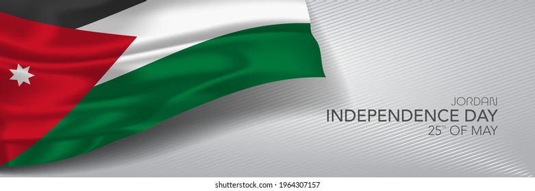 Jordan independence day vector banner, greeting card. Jordanian wavy flag in 25th of May national patriotic holiday horizontal design