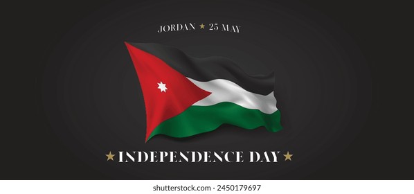 Jordan independence day vector banner, greeting card. Jordanian wavy flag in 25th of May patriotic holiday horizontal design with realistic flag