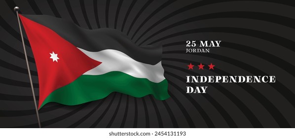 Jordan independence day vector banner, greeting card. Jordanian wavy flag in 25th of May national patriotic holiday horizontal design