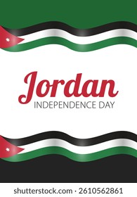 Jordan Independence Day, vector design for card, poster or banner. Jordan flags as frame and text Jordan Independence Day in the middle on white background.