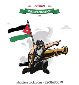 Jordan Independence Day vector. Flat Design Patriotic soldier carrying Jordan Flag.