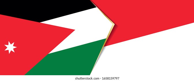 Die Flaggen Jordaniens und Indonesiens, zwei Vektorillustrationen Flaggen Symbol für Beziehung oder Konfrontation.