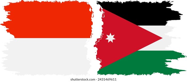 Jordan and Indonesia grunge flags connection, vector