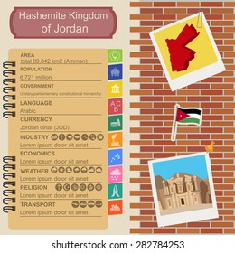 Jordan  infographics, statistical data, sights. Vector illustration