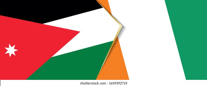 Jordan and Ivory Coast flags, two vector flags symbol of relationship or confrontation.