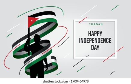 Jordan Jordanian flag standing over isolated white background stressed with hand ... Glad teenager man waving flag of Jordan and young, national holiday.