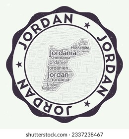 Jordan logo. Attractive country badge with word cloud in shape of Jordan. Round emblem with country name. Beautiful vector illustration.
