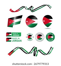 Jordan made in logo. Set of design flags label icon, stripes, ribbons
