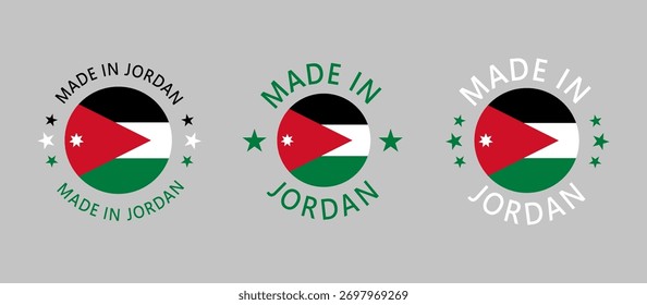 Jordania Hecho en el sello en círculo con la bandera sobre fondo blanco
