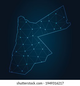 jordan Map Abstract mash line and point scales on dark background. Wire Frame 3D mesh polygonal network line.