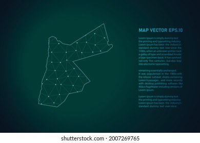 mapa jordano. Resumen de la línea de purga y las escalas de puntos en el fondo oscuro. Línea de red poligonal de malla 3D, esfera de diseño, punto y estructura. Ilustración vectorial eps 10.