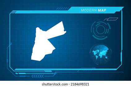 Mapa jordano del marco digital azul HUD, GUI, interfaz de interfaz de usuario vector de radar.