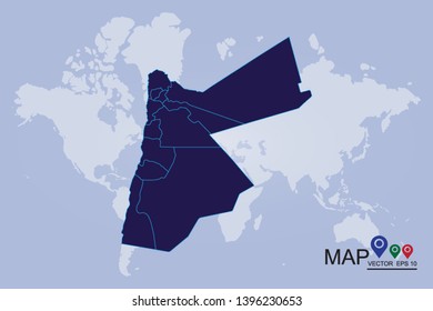 Jordan map - blue geometric rumpled triangular low poly style gradient graphic background, jordan map - blue pastel graphic background . Vector illustration eps 10. - Vector