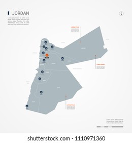 Jordan map with borders, cities, capital Amman and administrative divisions. Infographic vector map. Editable layers clearly labeled.