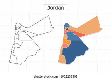 Jordan map city vector divided by colorful outline simplicity style. Have 2 versions, black thin line version and colorful version. Both map were on the white background.