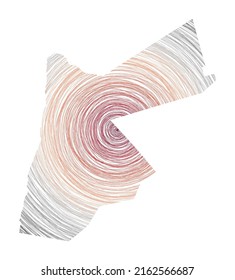 Mapa jordano lleno de círculos concéntricos. Esbozar círculos de estilo en forma del país. Ilustración vectorial.