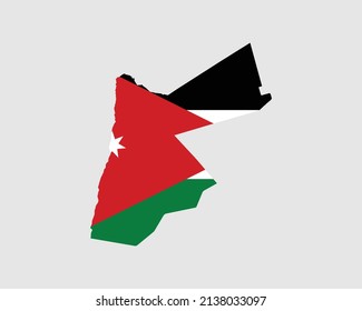 Jordan Map Flag. Map of Hashemite Kingdom of Jordan with the Jordanian country banner. Vector Illustration.