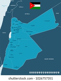 Jordan map and flag - High Detailed Vector Illustration