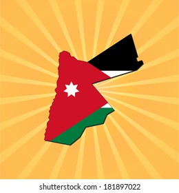 Bandera del mapa de Jordania en la ilustración de la explosión solar 